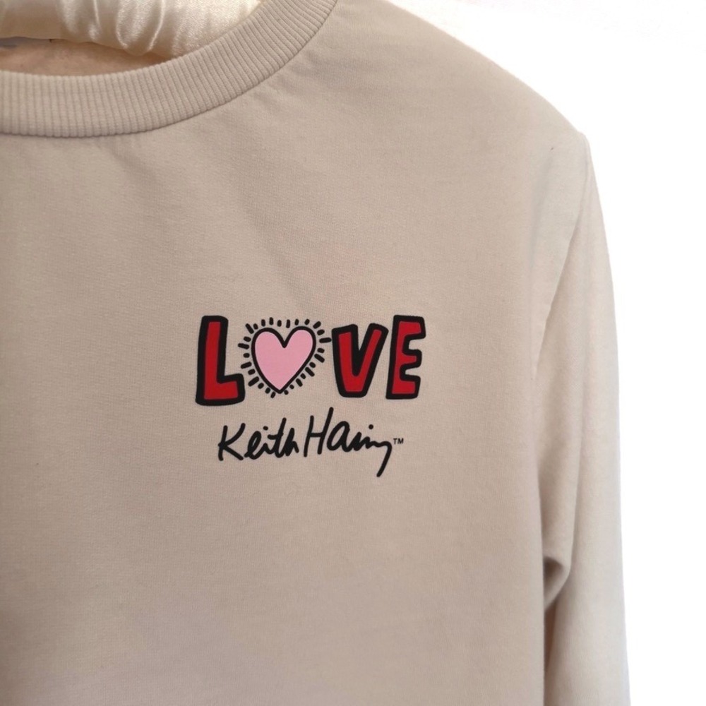 Keith Haring Crewneck Sweatshirt Beige Love Graphic Pop Art Streetwear Size M
